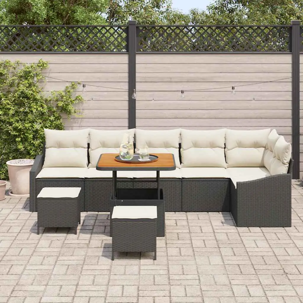 Ensemble de canapé de jardin avec coussin 9 pcs Noir Poly rotin vidaXL 3364620