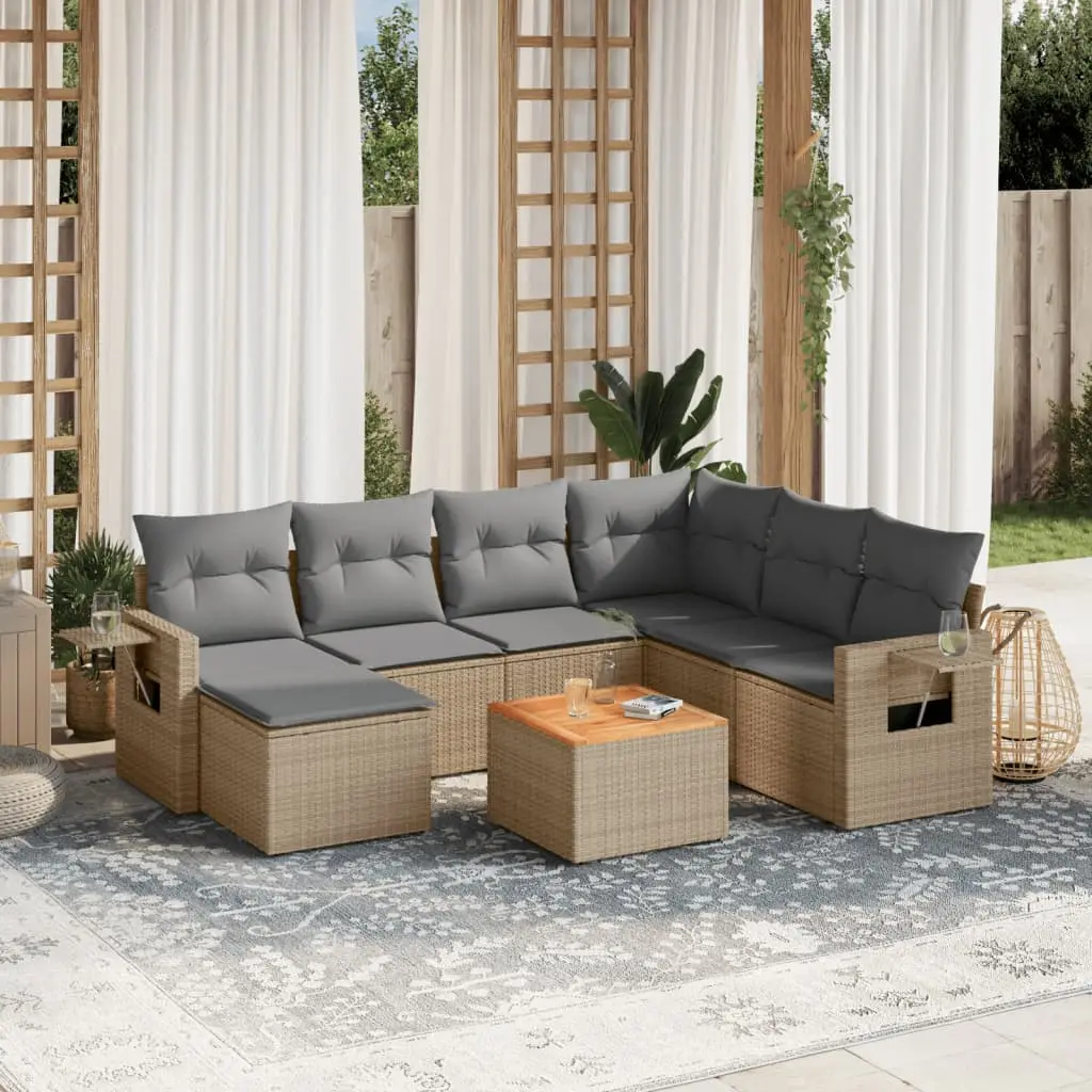 Ensemble de Jardin Modulable Résine Tressée 7 Places Coussins Gris Tablettes Pliables Beige – ComfortXL Outdoor Living