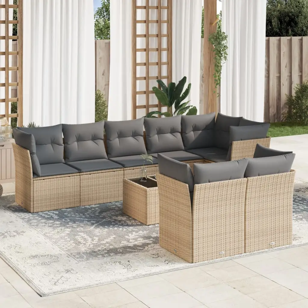 Ensemble canapés de jardin 9 pcs poly rotin modulable avec table basse pour balcon Beige coussins gris clair – ComfortXL Outdoor Living