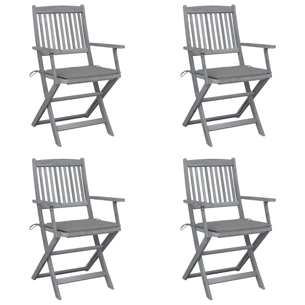 Ensemble de 4 Chaises d’Extérieur Pliantes Bois d’Acacia et Coussins pour Table de Jardin Finition Grise – ComfortXL Outdoor Living
