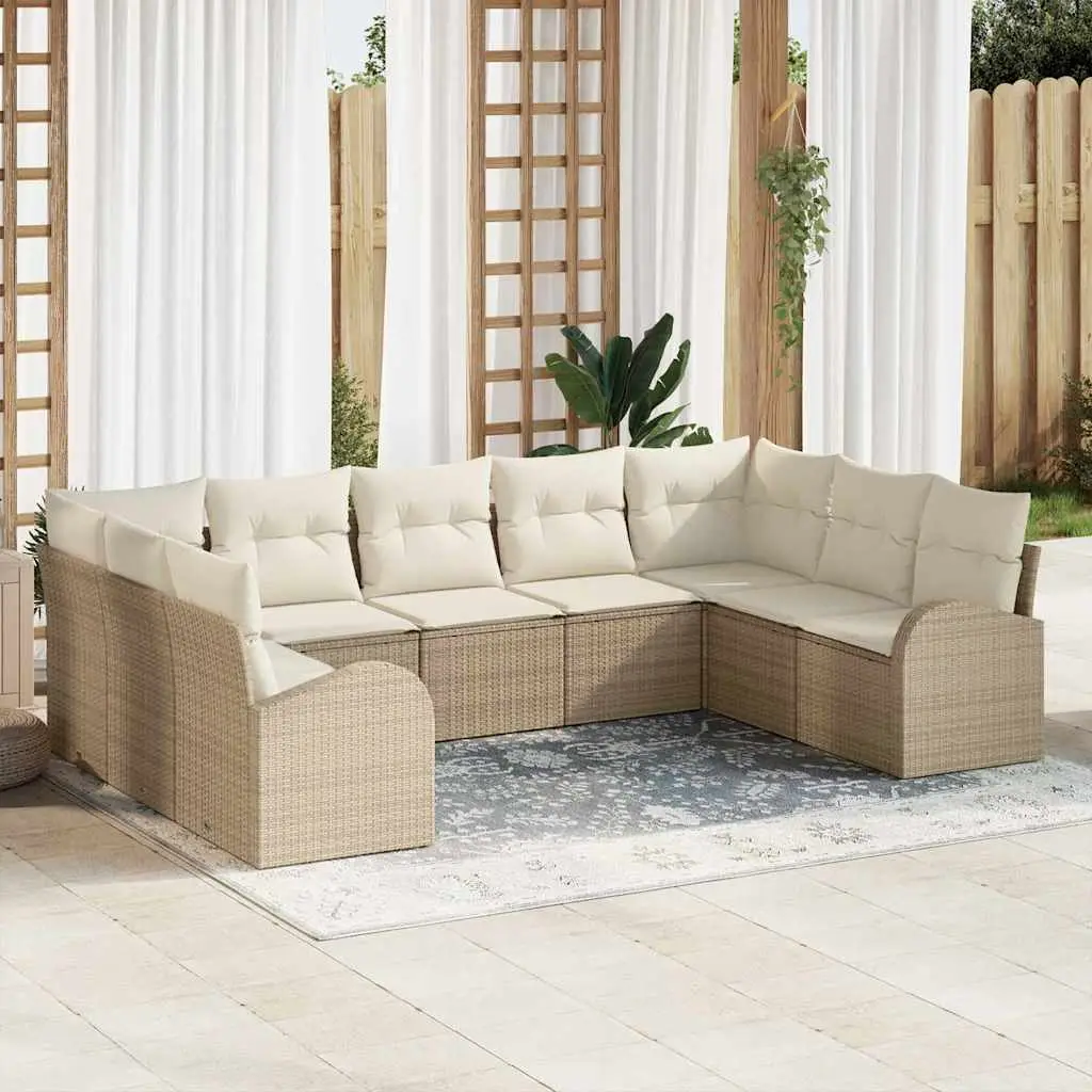Ensemble de Canapés avec coussin 9 pcs Beige Poly Rattan vidaXL 3346201