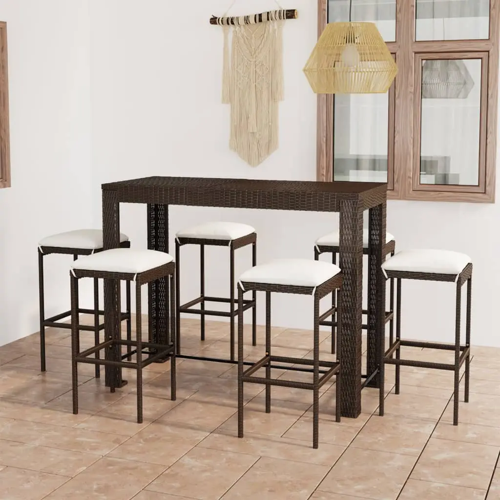 Ensemble de bar de jardin 7 pcs coussins Résine tressée Marron vidaXL 3064786