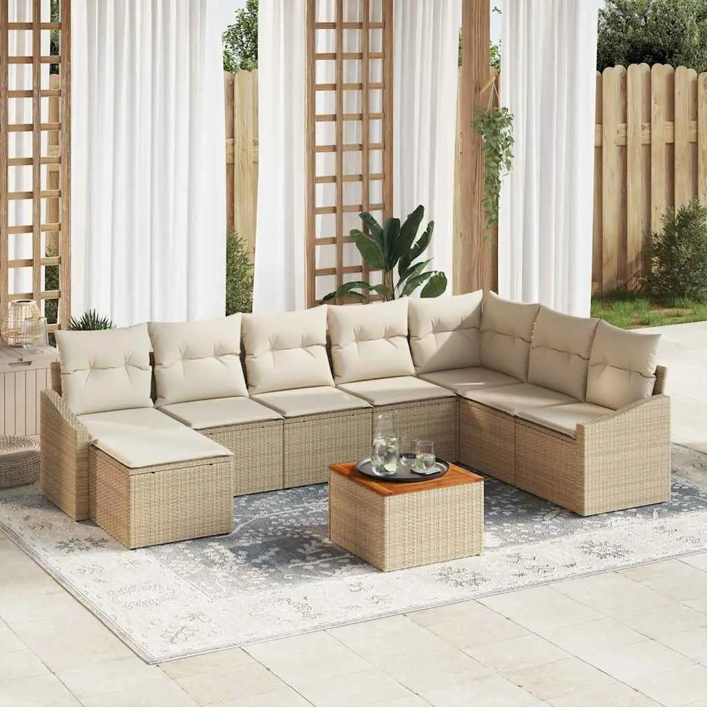 Ensemble canapé de jardin 9 places polyrotin résistant pour extérieur Beige – ComfortXL Outdoor Living