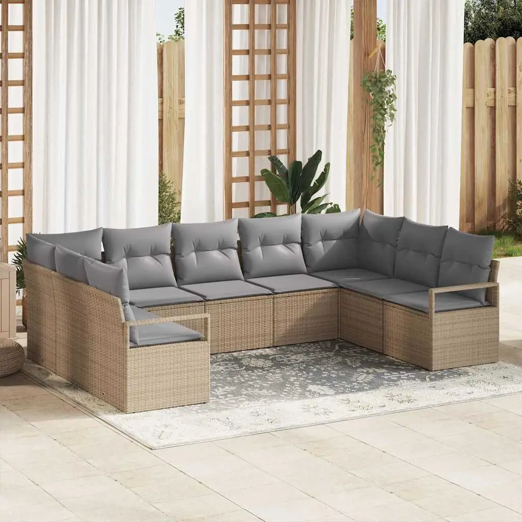 Ensemble de Canapés avec coussin 9 pcs Beige polyrotin vidaXL 3346540