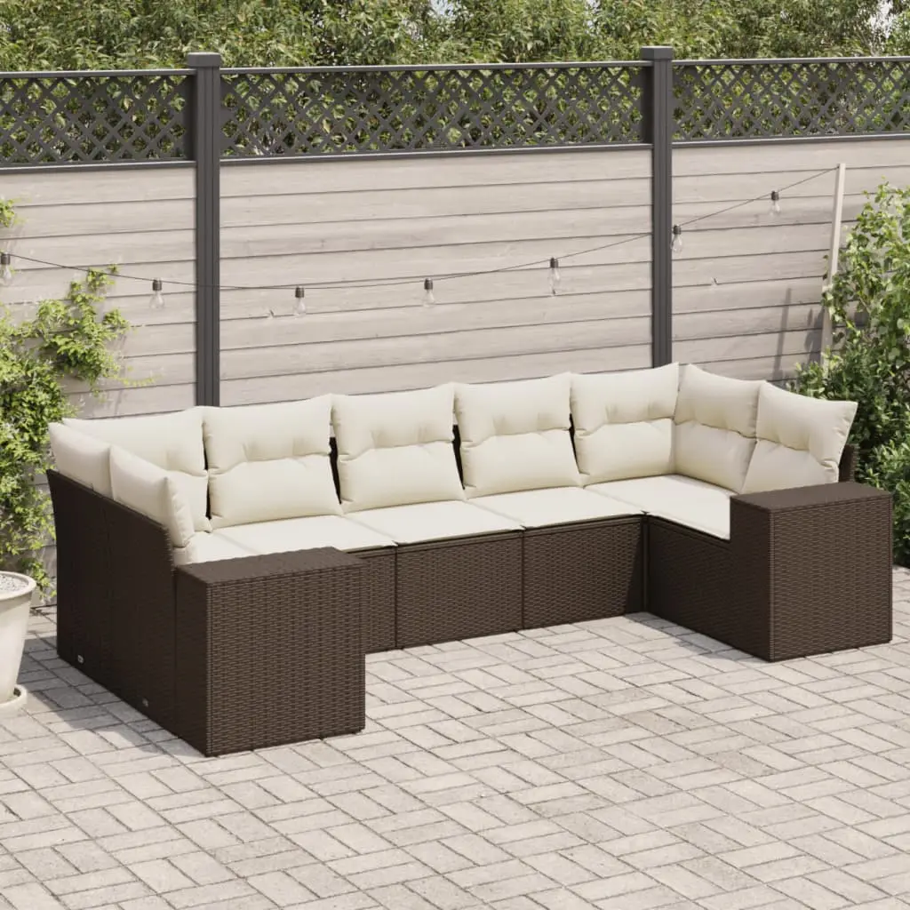 Ensemble Canapé de Jardin Poly Rotin Modulable avec Rangement Intégré pour Patio Marron 7 Places – ComfortXL Outdoor Living