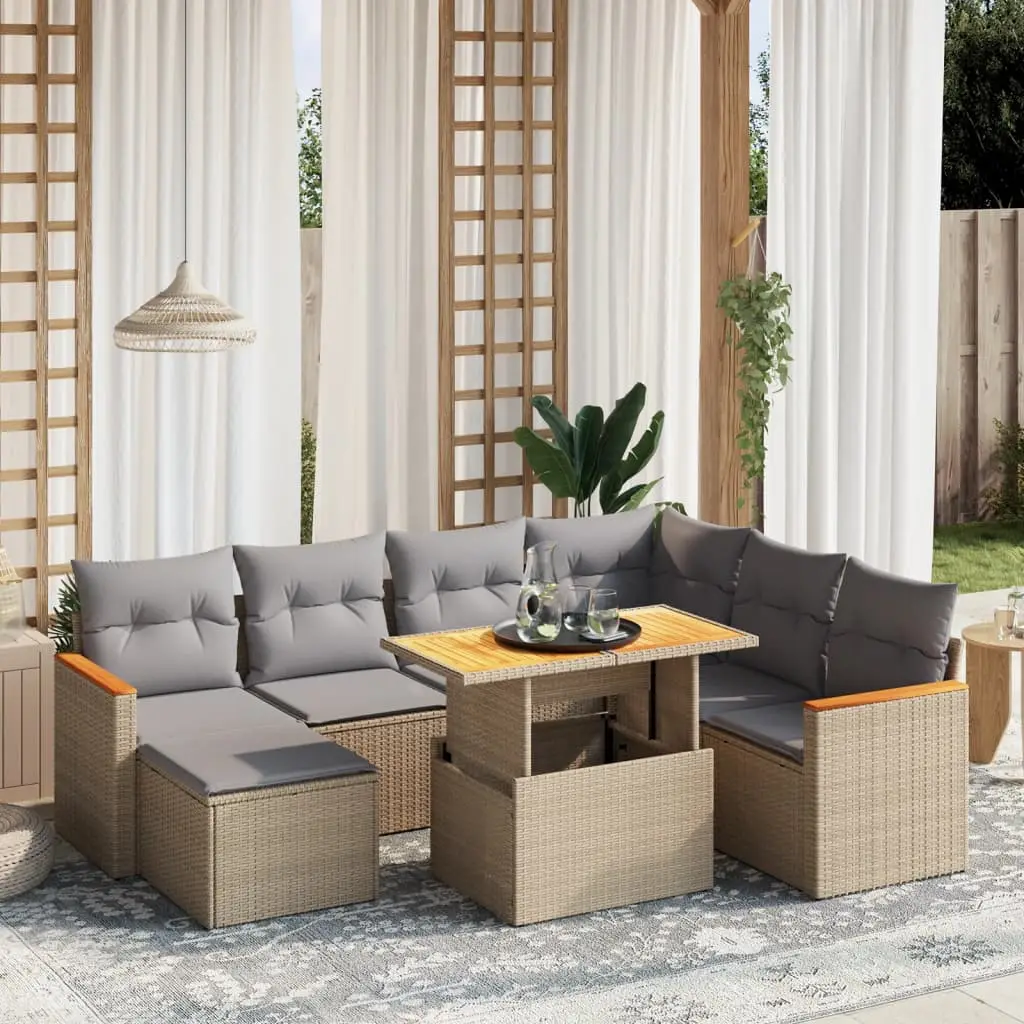 Ensemble de jardin 8 éléments résine tressée modulable table ajustable Beige – ComfortXL Outdoor Living