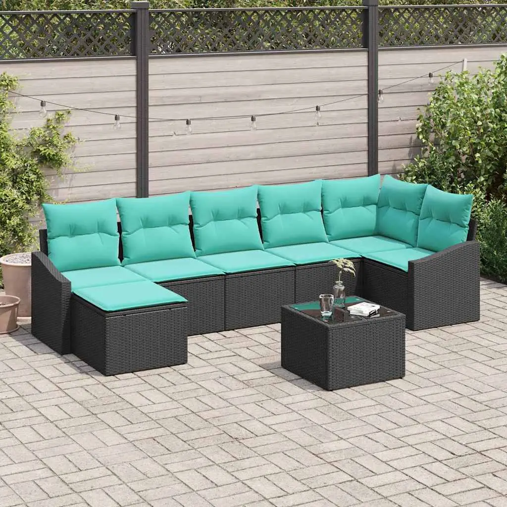 Ensemble de Canapés avec coussin 8 pcs Noir polyrotin vidaXL 3346826