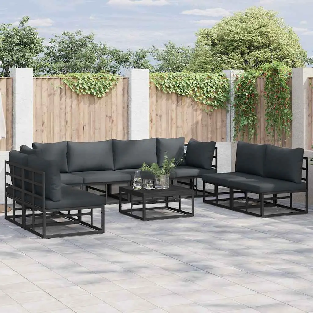 Ensemble de canapé de jardin avec coussin 9 pcs Noir Aluminium vidaXL 3378853