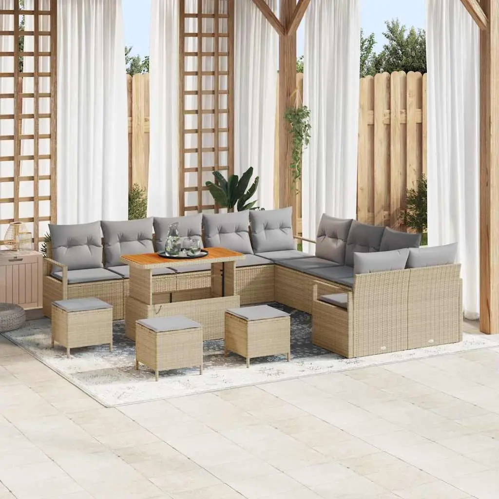 Ensemble Canapé XXL 14 pcs Beige et Gris – Structure Acier Polyrotin avec Rangement Intégré Étanche – ComfortXL Outdoor Living