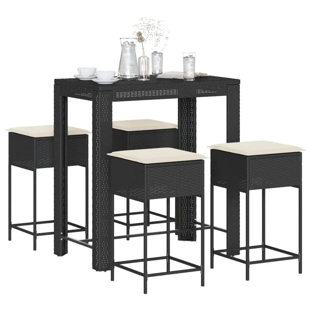 Ensemble de bar de jardin 5 pcs avec coussins noir poly rotin vidaXL 3261454