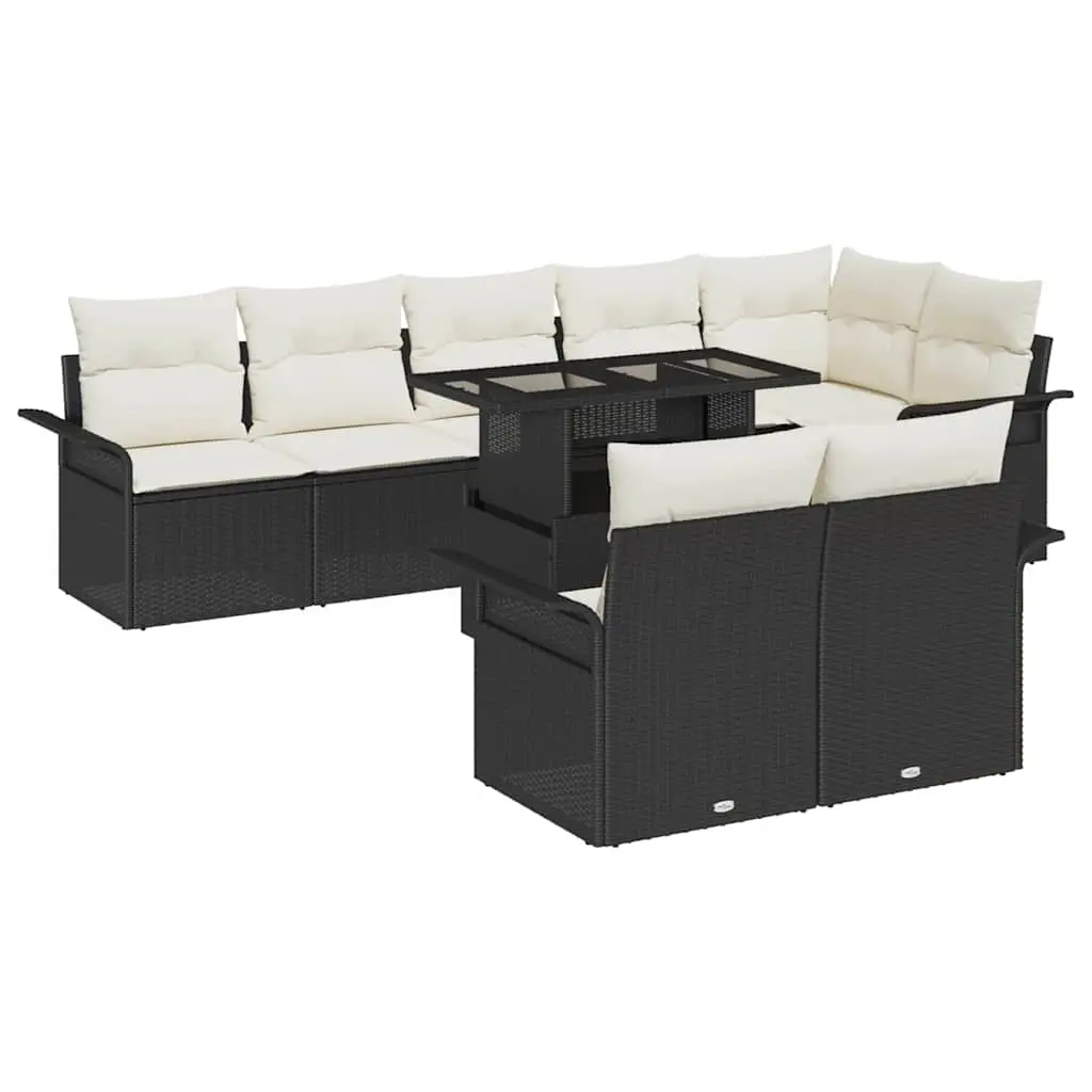 Ensemble de canapé de jardin avec coussin 9 pcs Noir Poly rotin vidaXL 3357040