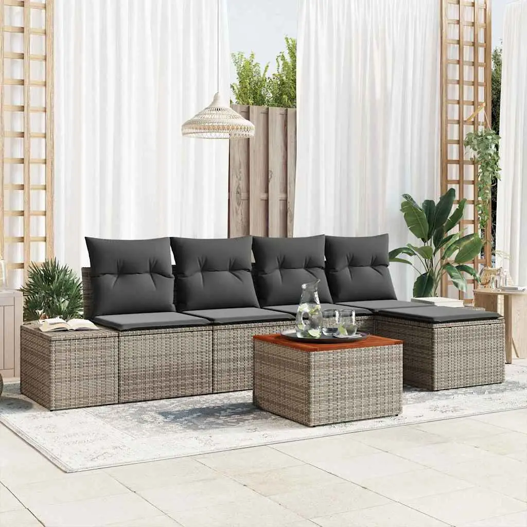 Ensemble Canapé Jardin 6pcs Résine Tressée 5 Places Modulable avec Coffres pour Jardin Gris – ComfortXL Outdoor Living