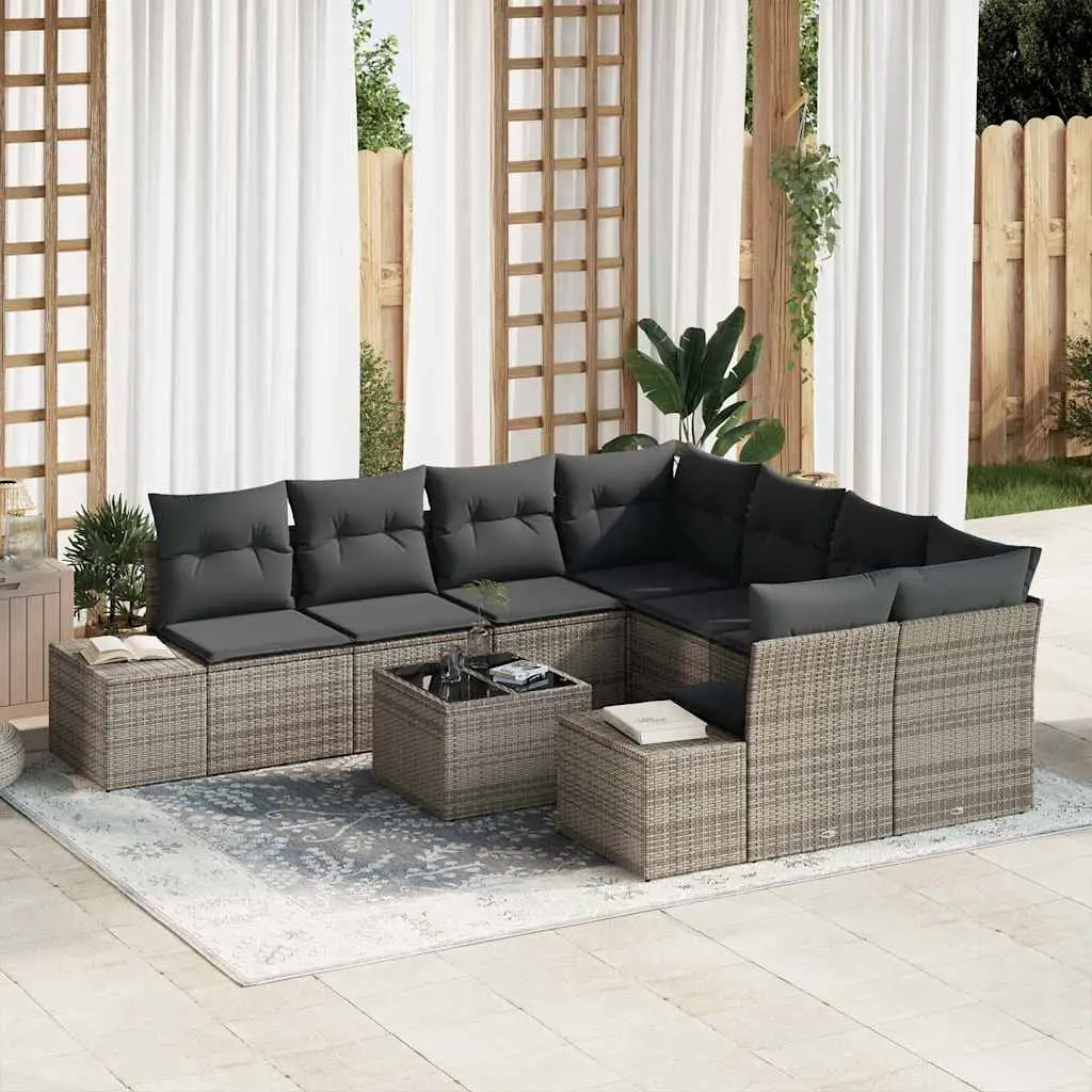 Ensemble de canapés 9 pcs en polyrotin avec coussins modulable pour jardin Gris – ComfortXL Outdoor Living