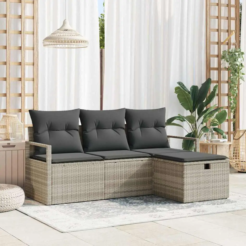 Ensemble de Canapés avec coussin 4 pcs Gris clair polyrotin vidaXL 3359151