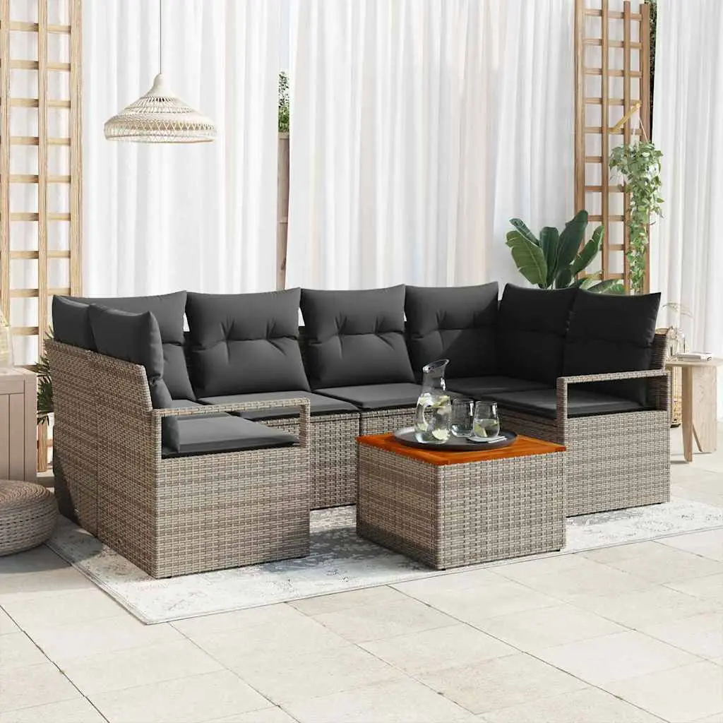 Ensemble de jardin 7 places en résine tressée modulable avec coussins Gris – ComfortXL Outdoor Living