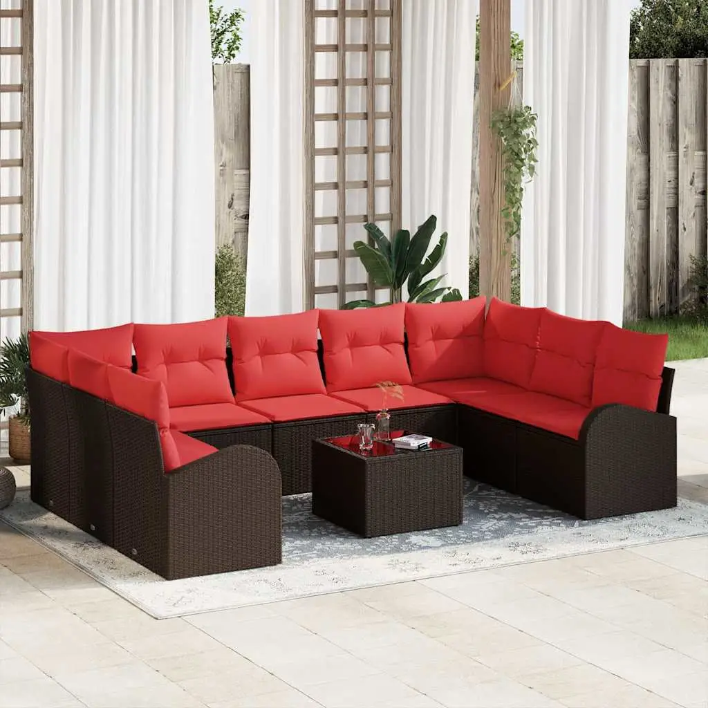 Ensemble de Canapés avec coussin 10 pcs Marron Poly Rattan vidaXL 3346214
