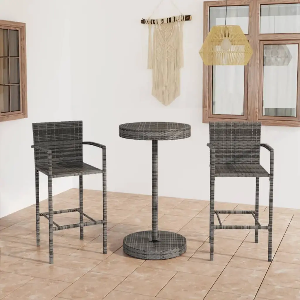 Ensemble de bar de jardin 3 pcs Résine tressée Gris vidaXL 3064770