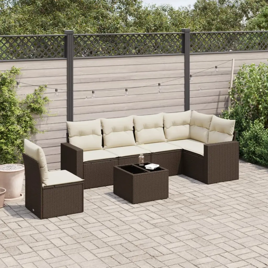 Ensemble de Jardin 7 Pièces Résine Tressée Marron avec Rangement et Table Basse – ComfortXL Outdoor Living