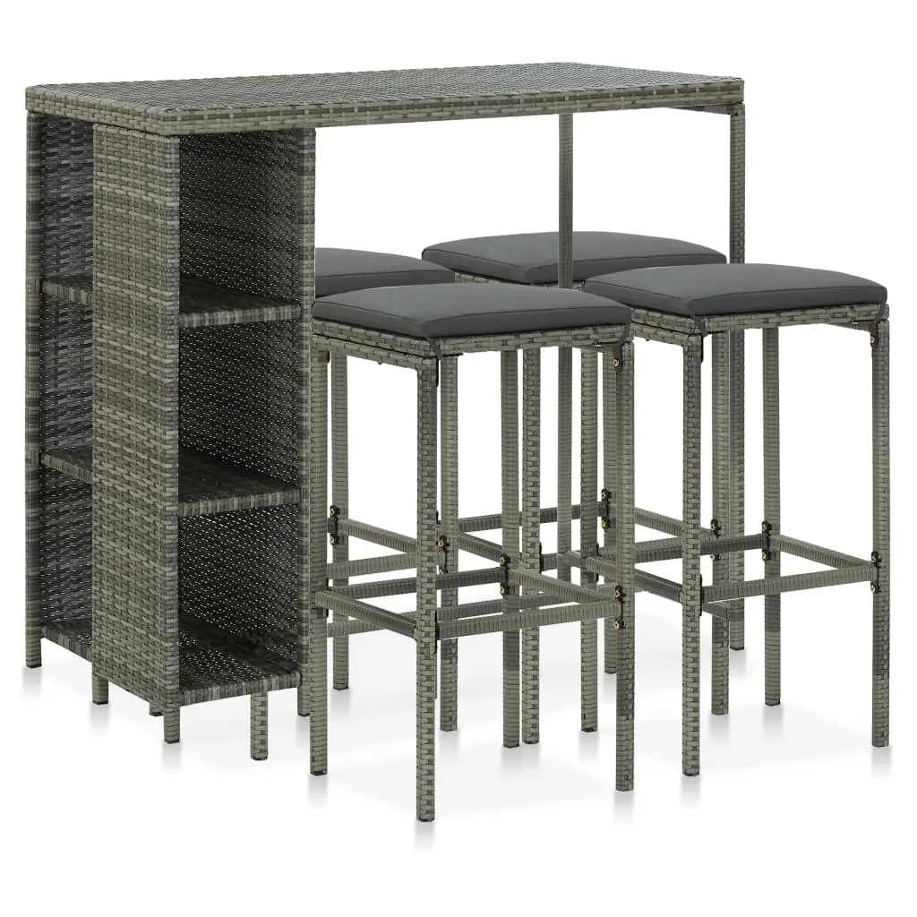 Ensemble de bar de jardin 5 pcs et coussins Résine tressée Gris vidaXL 3064915