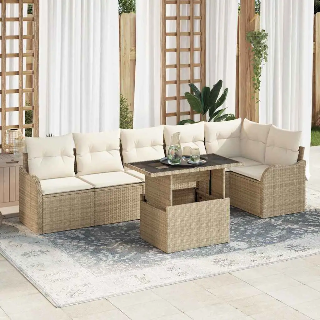 Ensemble de Canapés avec coussin 7 pcs Beige Poly rotin vidaXL 3348477