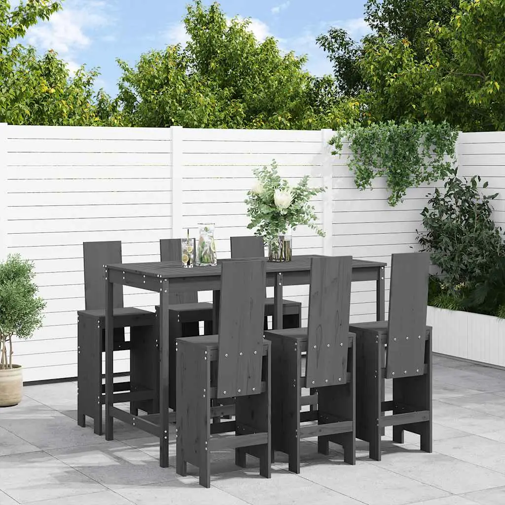 Ensemble de bar de jardin 7 pcs gris bois de pin massif vidaXL 3157783