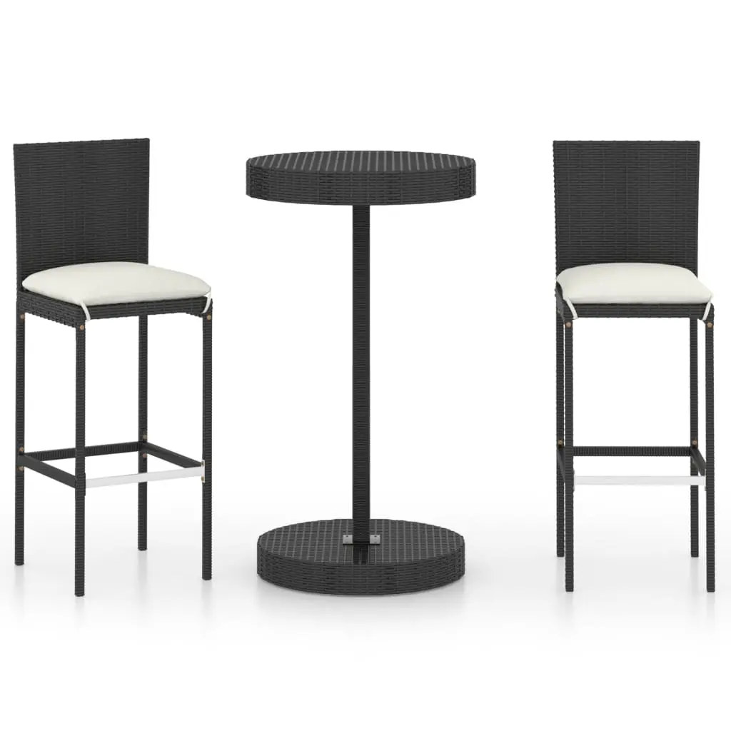 Ensemble de 3 pcs bar de jardin – Mobilier d’extérieur – Mobilier de jardin et coussins Résine tressée Noir-JU2045