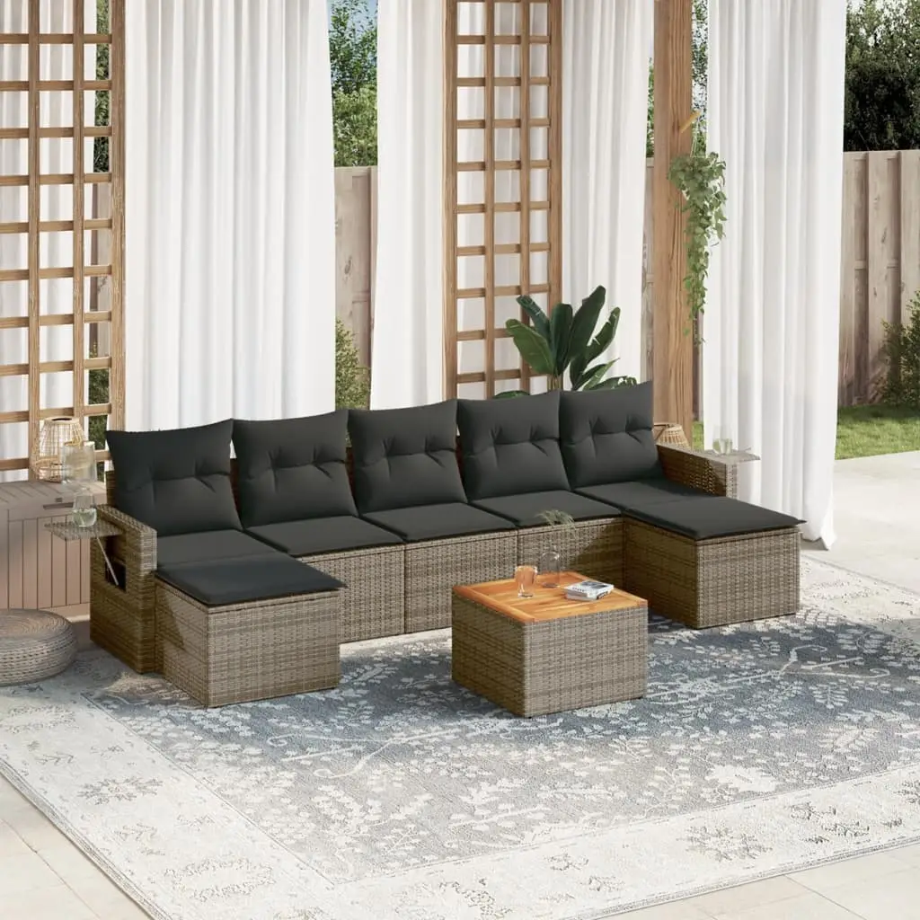 Ensemble de Jardin Sectionnel 8 Pièces 7 Places Résine Tressée Grise Coussins Gris Foncé – ComfortXL Outdoor Living