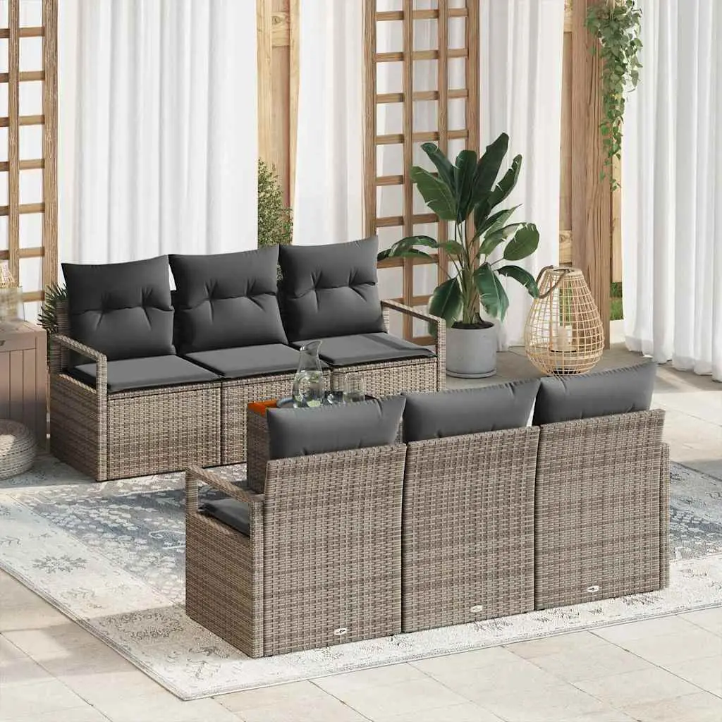 Ensemble de jardin 7 pièces en résine tressée avec coussins résistants aux UV Gris – ComfortXL Outdoor Living