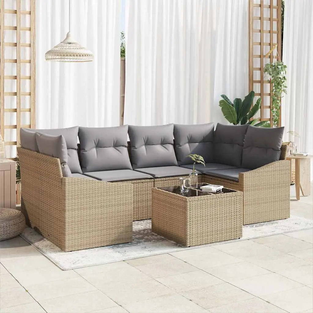 Ensemble de Canapés avec coussin 7 pcs Beige et gris polyrotin vidaXL 3355289