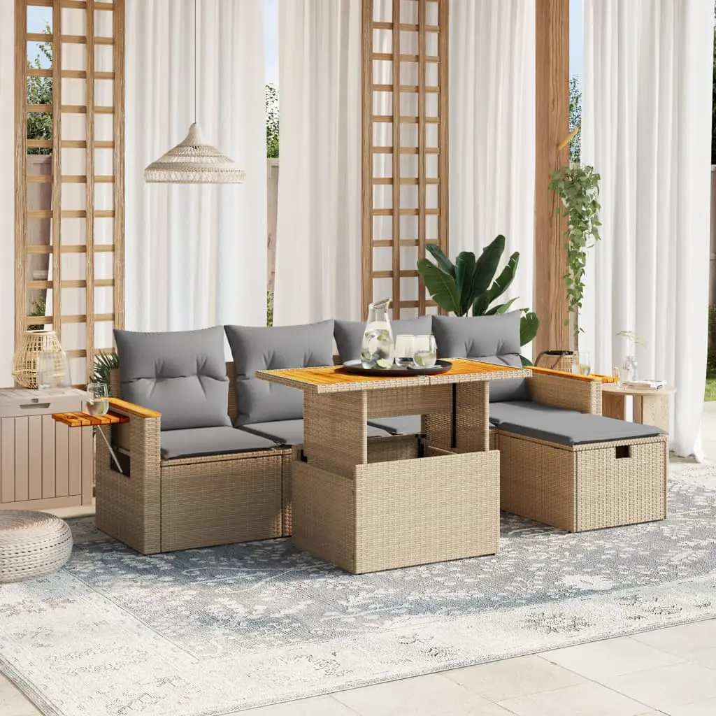 Ensemble de jardin 6 places résine tressée avec table haute et tablette latérale Beige – ComfortXL Outdoor Living