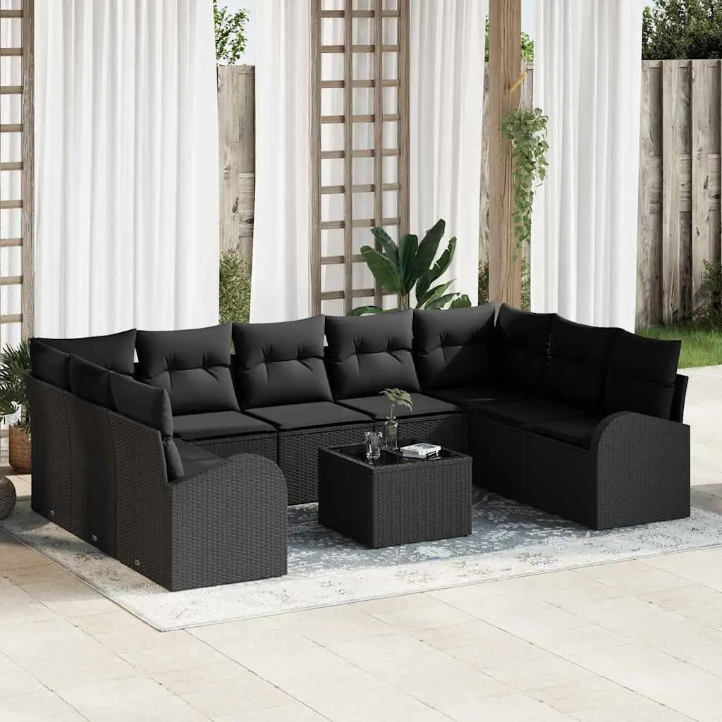 Ensemble de Canapés avec coussin 10 pcs Noir Poly Rattan vidaXL 3346213