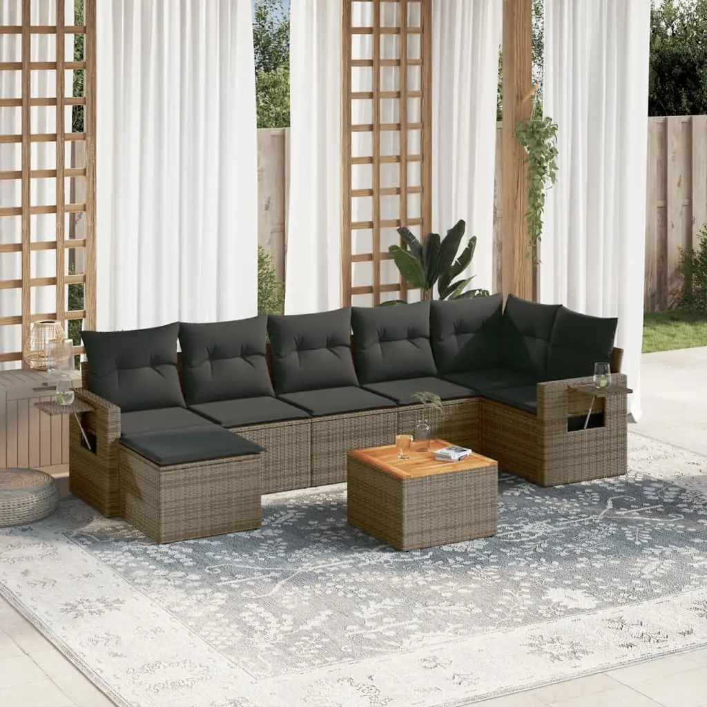 Ensemble Canapé de Jardin Sectionnel 7 Places Résine Tressée Grise avec Table Acacia Modulable – ComfortXL Outdoor Living