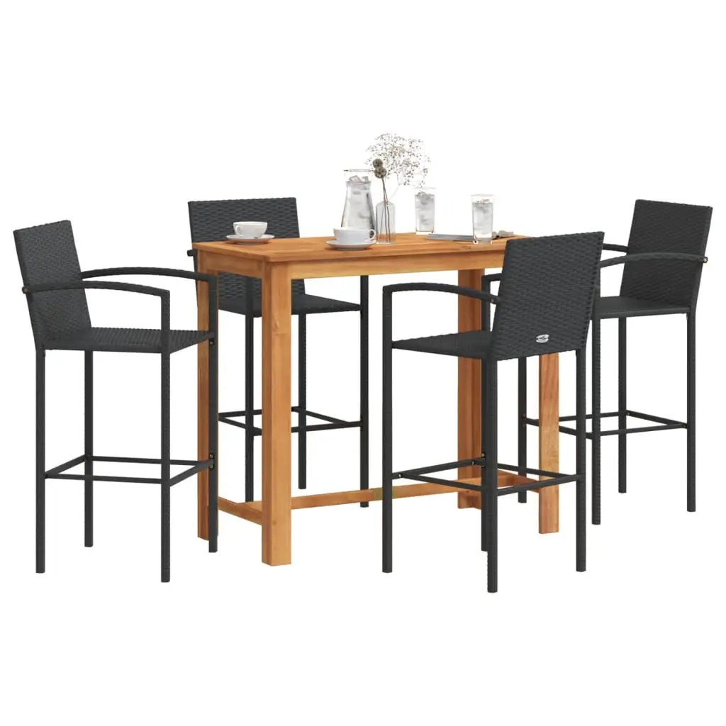 Ensemble de bar de jardin 5 pcs noir bois massif acacia rotin vidaXL 3295289