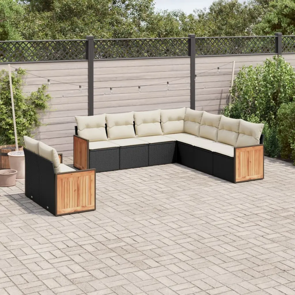 Ensemble de jardin modulable 9 places en résine tressée accoudoirs en bois coussins Blanc Crème – ComfortXL Outdoor Living