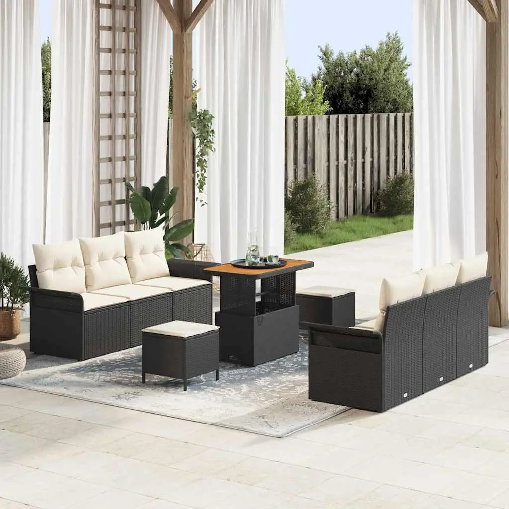 Ensemble de jardin 8 places en polyrotin tressé et bois avec table Noir – ComfortXL Outdoor Living