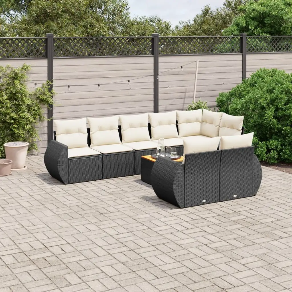 Ensemble Canapé de Jardin 9 Pièces Modulable Résine Tressée Table Bois Extérieur Noir Coussins Crème – ComfortXL Outdoor Living