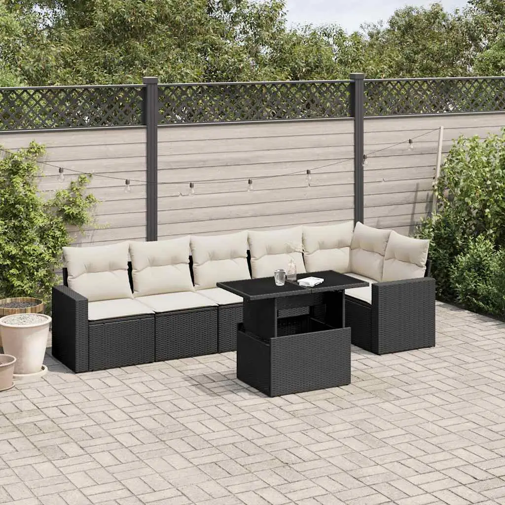Ensemble de jardin 7 pcs poly rotin avec table ajustable et canapés modulables noir – ComfortXL Outdoor Living