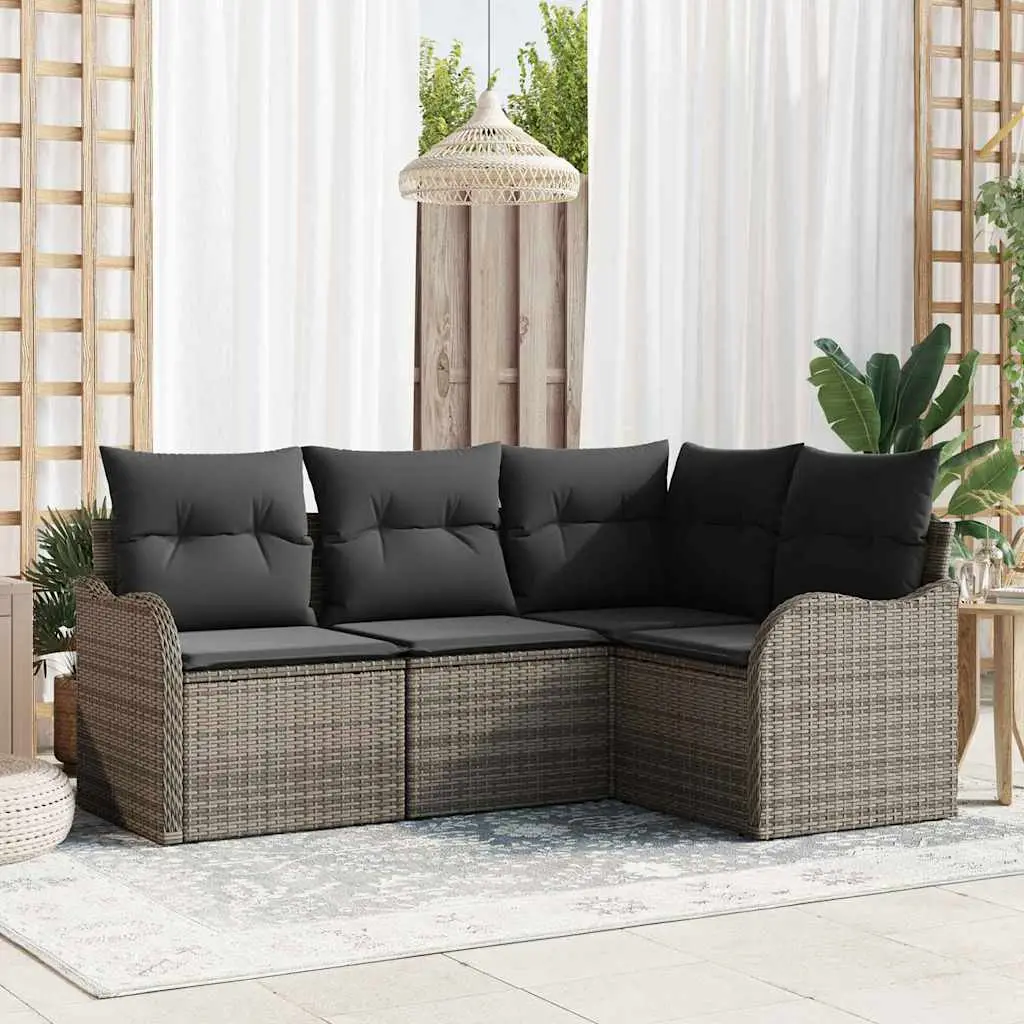 Ensemble de canapé de jardin avec stockage 4 pcs Gris polyrotin vidaXL 3354348