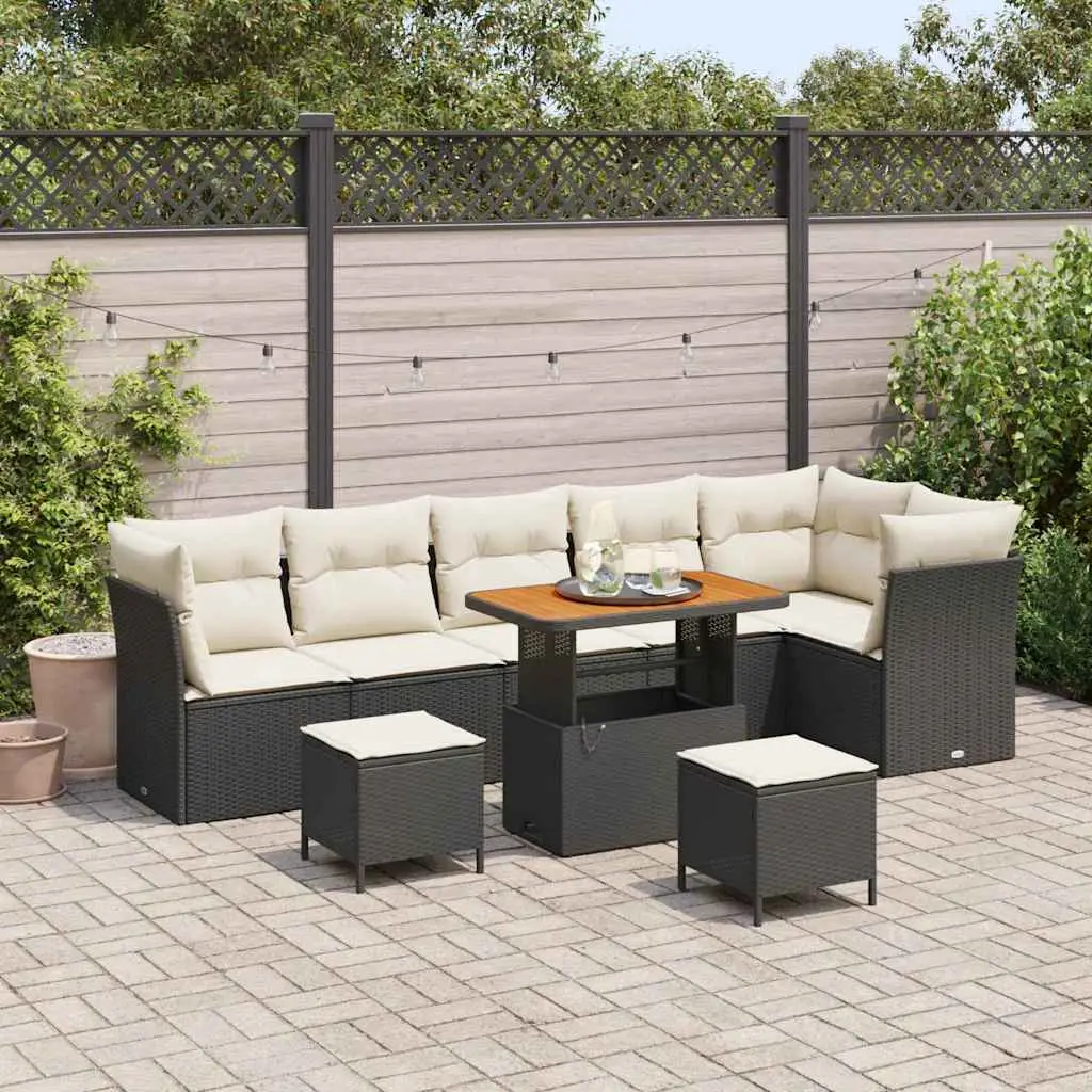 Ensemble de canapé de jardin avec coussin 9 pcs Noir et crème vidaXL 3363455