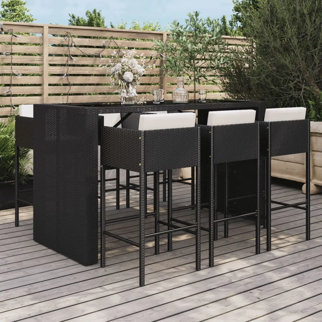 Ensemble de bar de jardin 7 pcs avec coussins noir poly rotin vidaXL 3200664