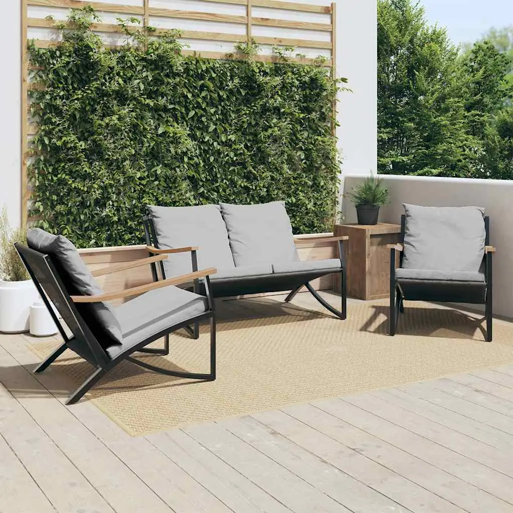 Ensemble de meubles de balcon avec coussins 3 pcs noir acier vidaXL 3283637