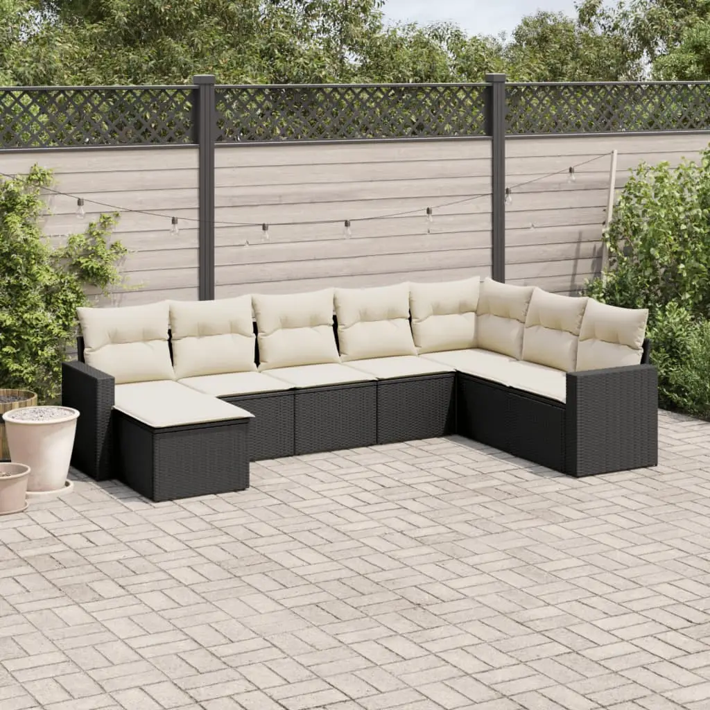 Ensemble canapés de jardin modulable 8 personnes résine tressée et coussins crème pour patio Noir – ComfortXL Outdoor Living