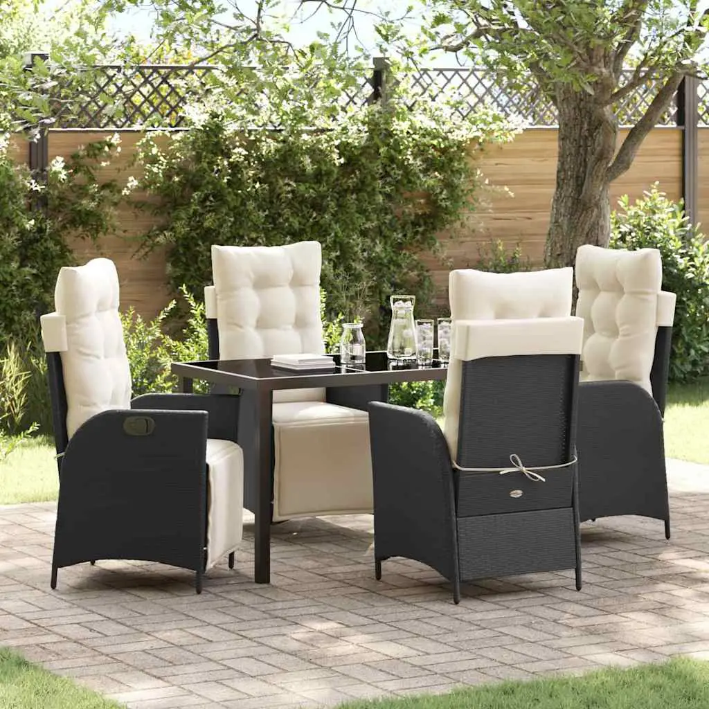 Ensemble de salle à manger pour jardin 5 pcs Noir polyrotin vidaXL 3380528 Noir et blanc crème