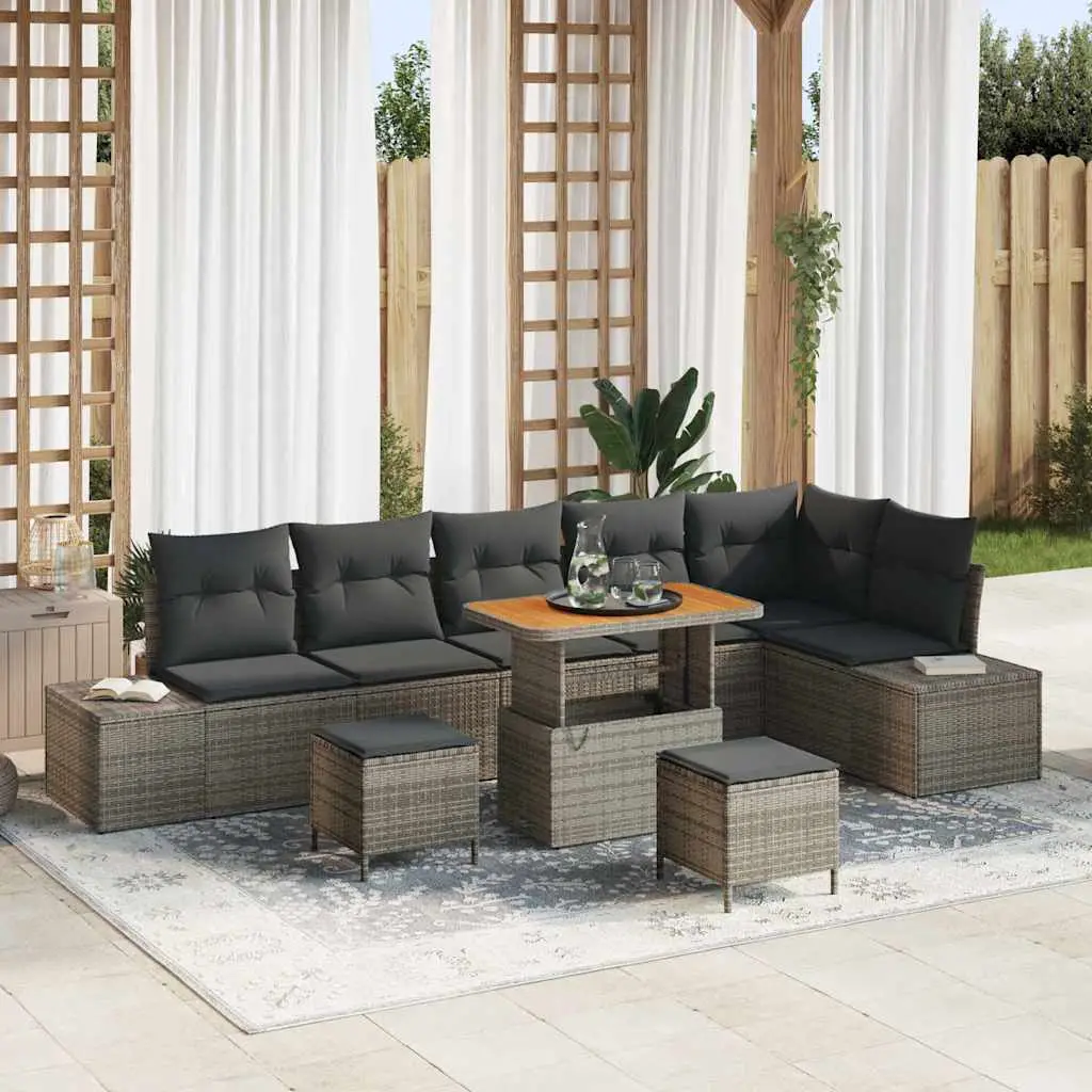 Ensemble de canapé de jardin avec coussin 9 pcs Gris polyrotin vidaXL 3362808
