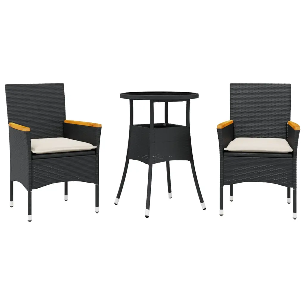Ensemble de 3 pcs table de jardin et chaises avec coussins – mobilier de jardin noir rotin verre-JU2775