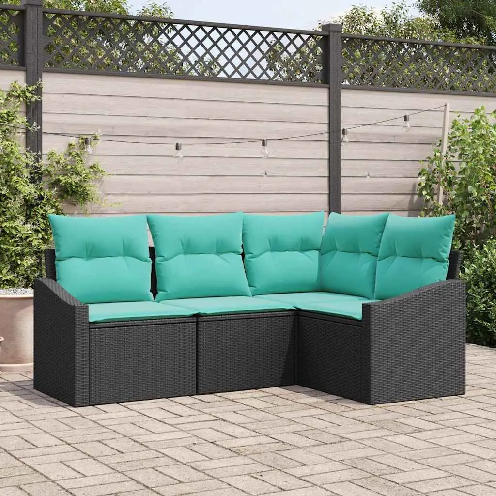 Ensemble de Canapés avec coussin 4 pcs Noir polyrotin vidaXL 3346706