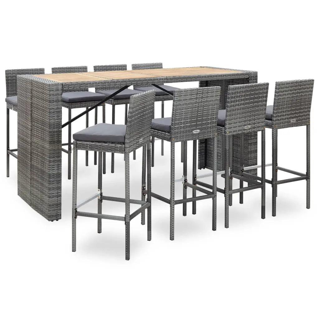 Ensemble de bar d’extérieur 9 pcs poly rotin bois d’acacia Gris vidaXL 49567