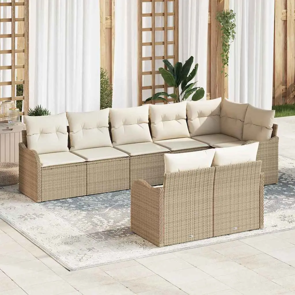 Ensemble Canapé de Jardin 8 Places Polyrotin Design Modulable pour Extérieur Beige – ComfortXL Outdoor Living
