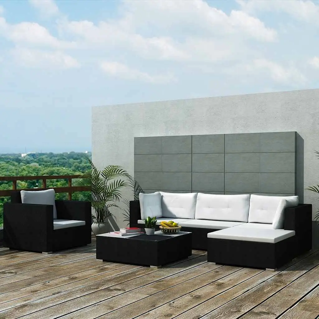 Ensemble canapé de jardin modulable 6 pcs en résine tressée avec fauteuil pour patio Noir – ComfortXL Outdoor Living