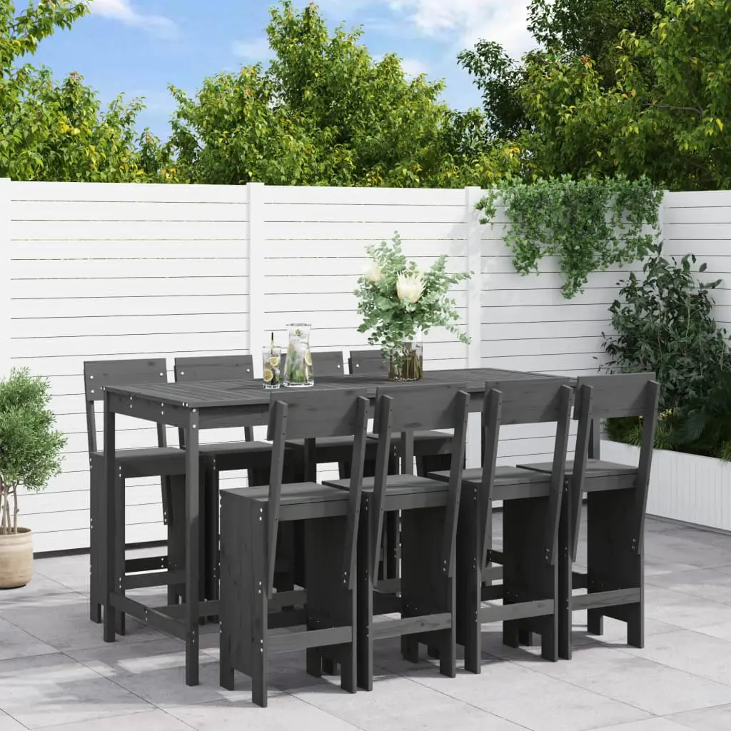 Ensemble de bar de jardin 9 pcs gris bois de pin massif vidaXL 3157819